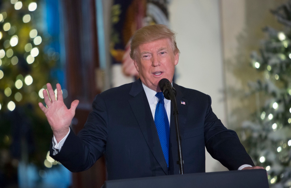 Photograph of President Donald Trump speaking at a White House event