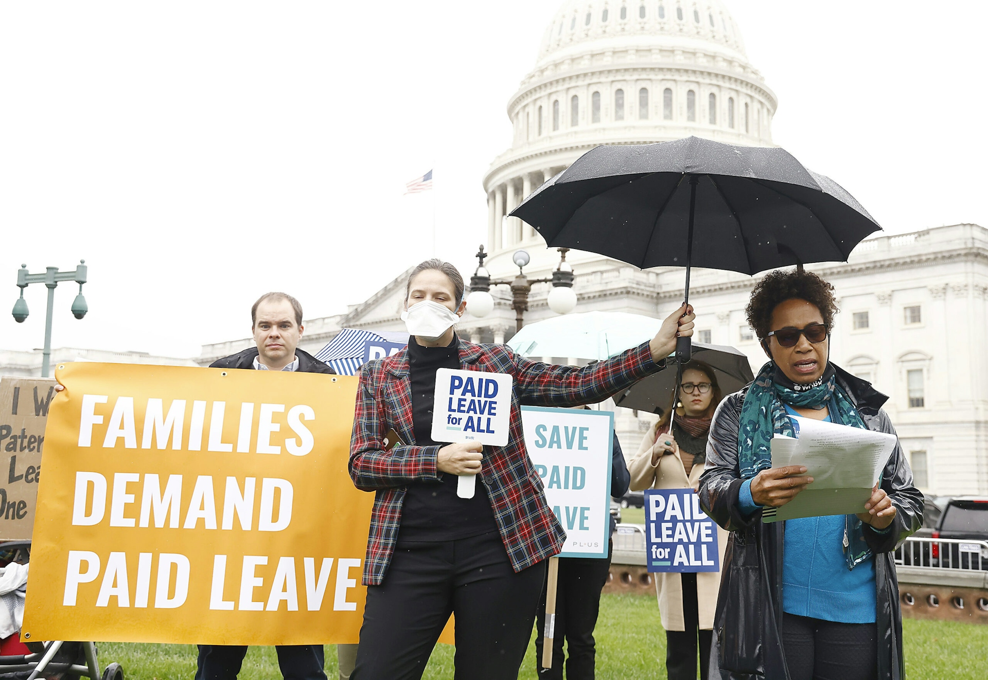 Protesters in support of paid family leave bill