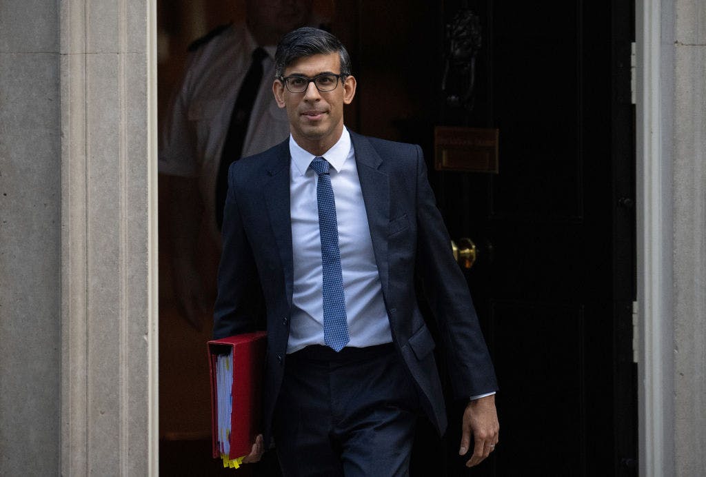 Photo of British Prime Minister Rishi Sunak leaving No. 10 Downing Street to attend prime minister's questions at the House of Commons.