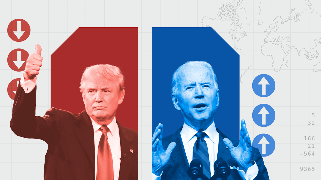 Graphic featuring images of Donald Trump and Joe Biden
