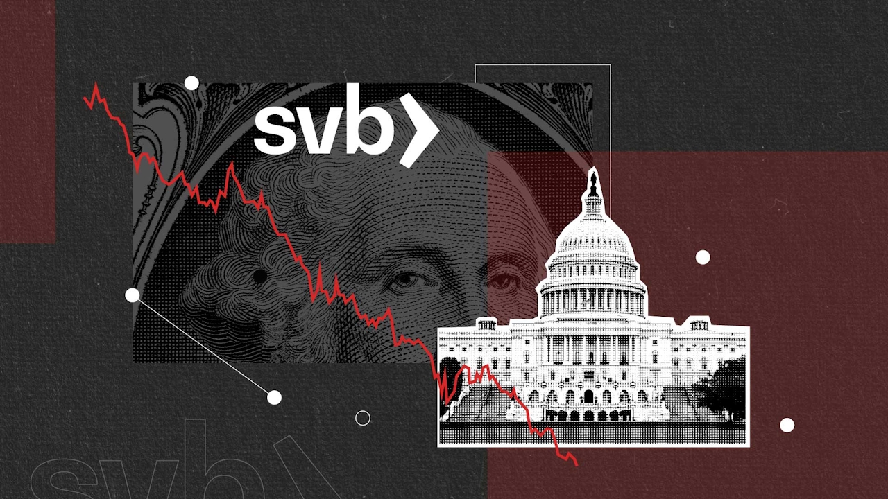 Graphic conveying the fall of Silicon Valley Bank