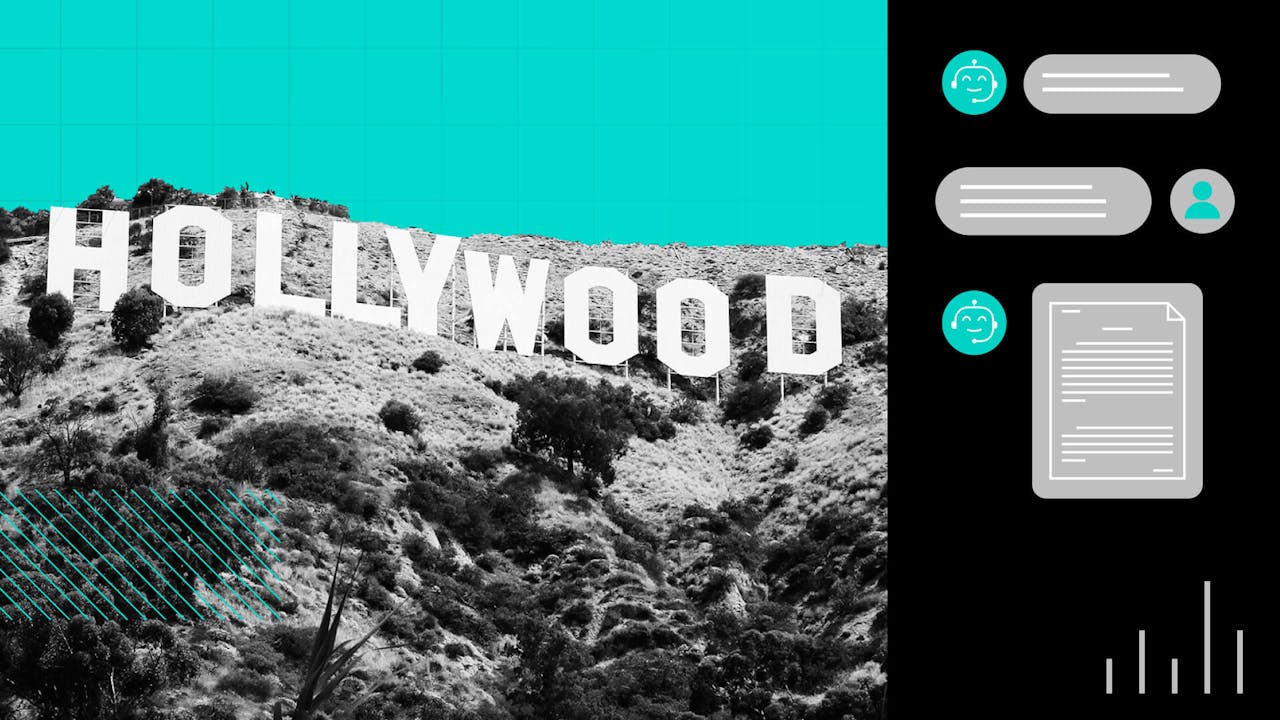Graphic conveying artificial intelligence in Hollywood with TV and Film