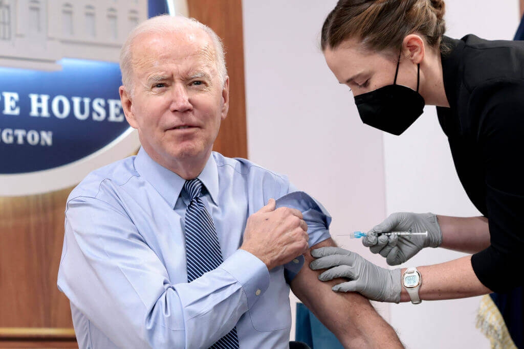 Photograph of President Joe Biden receiving COVID-19 vaccine.