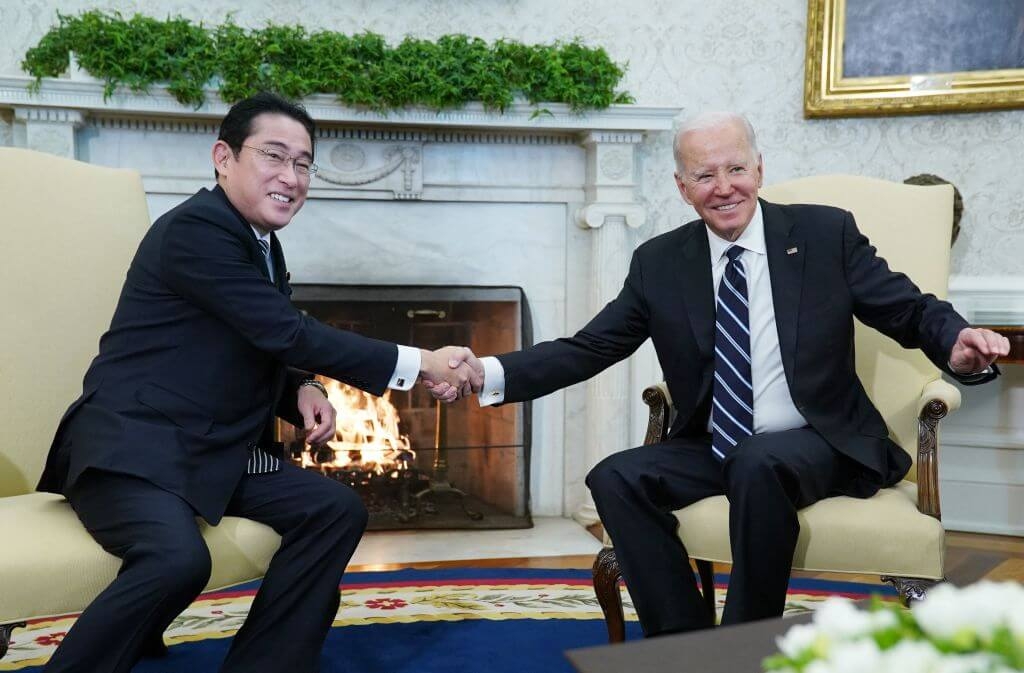Japanese Prime Minister Fumio Kishida and President Joe Biden during a meeting at the White House