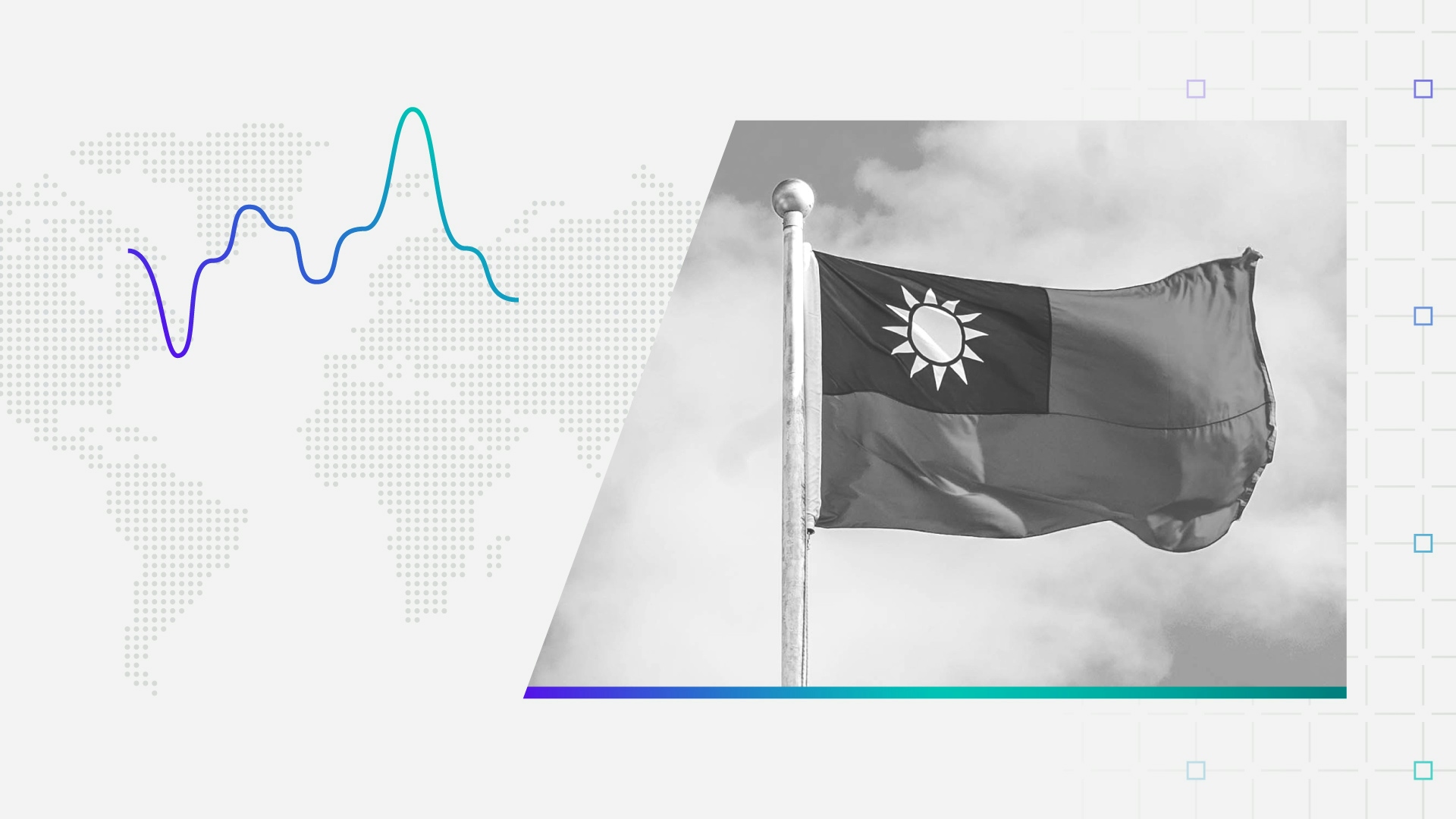 Graphic showing Taiwanese flag, map of the world and trend lines