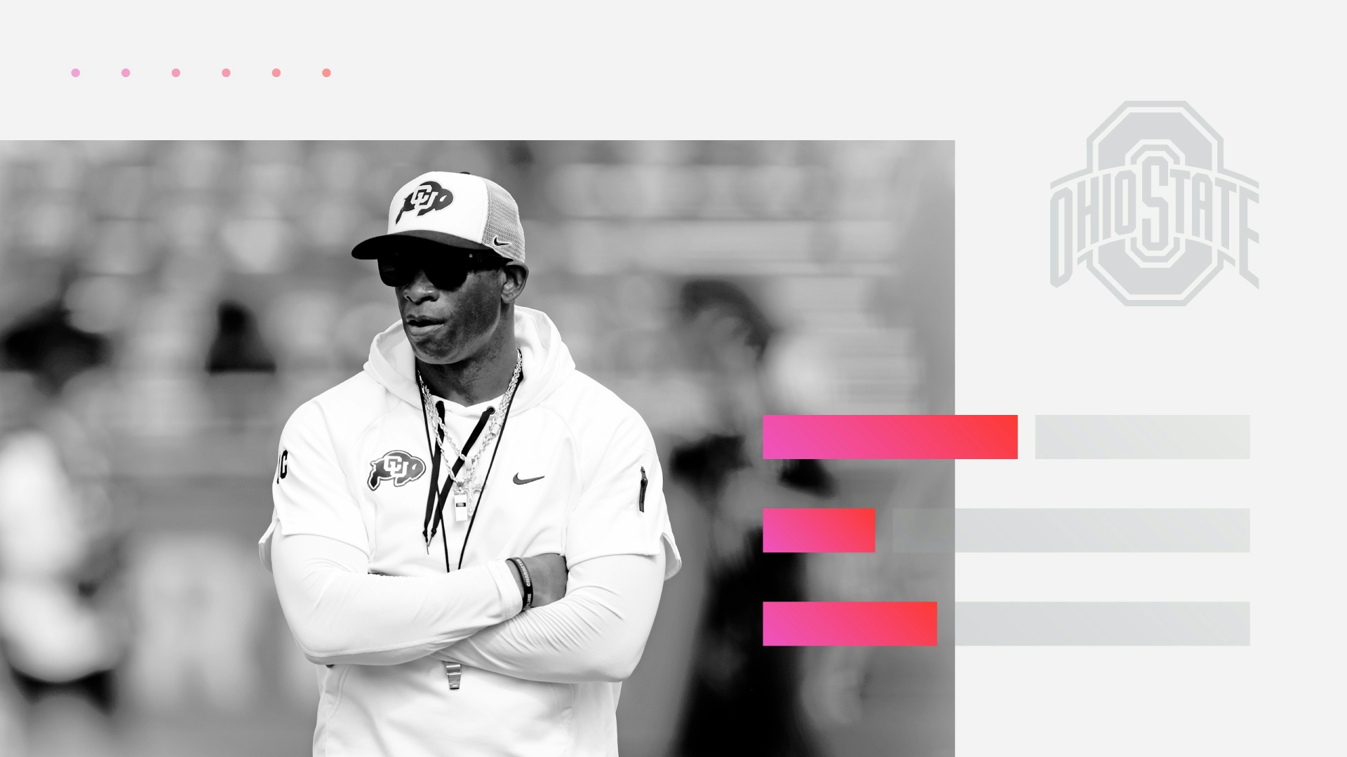 Graphic conveying Deion Sanders, head football coach at the University of Colorado Boulder